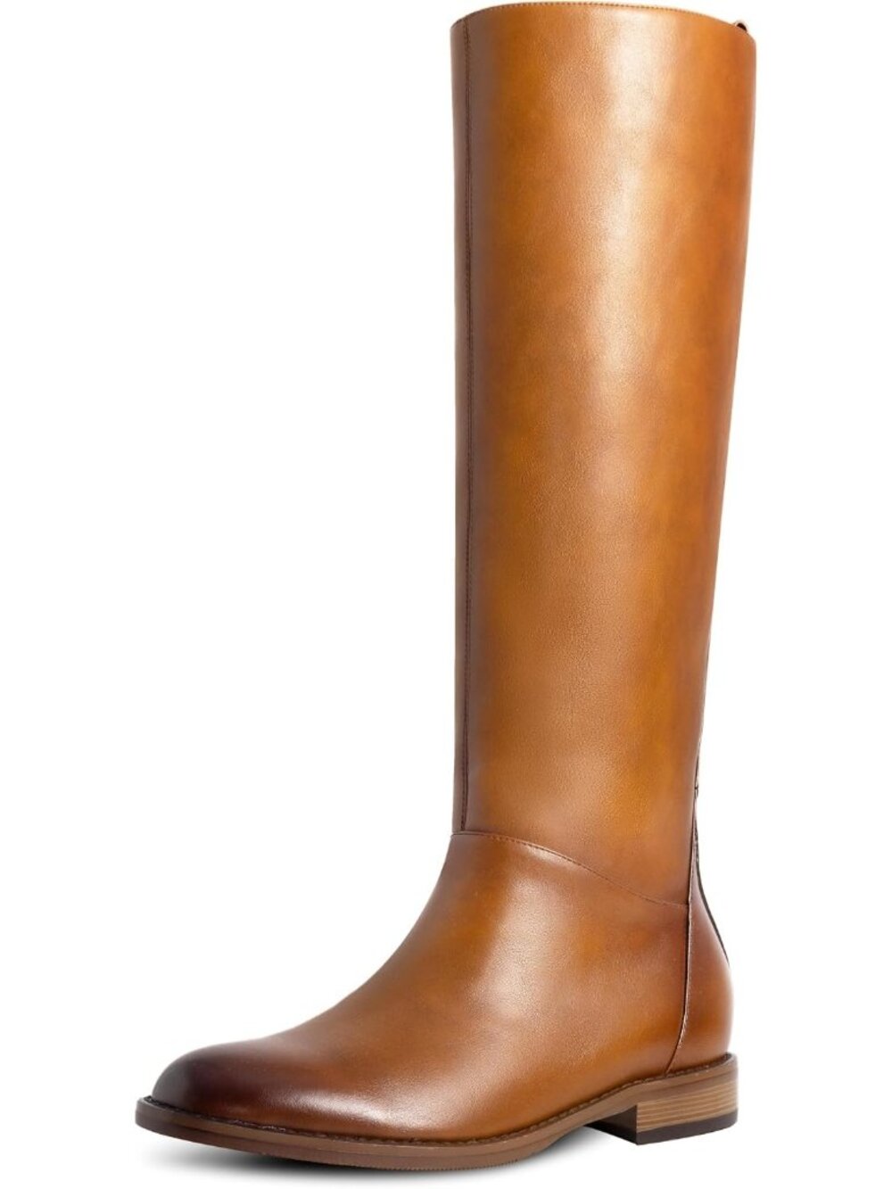 Women's Brown Round Toe Low Heel Comfortable Side Zipper Buckle Knee High Boots
